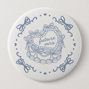 Blue Bow Retro Heart Coquette Cake Bridal Shower Button