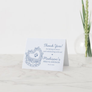 Blue Bow Retro Heart Coquette Cake Bridal Shower Letterpress Thank You Card