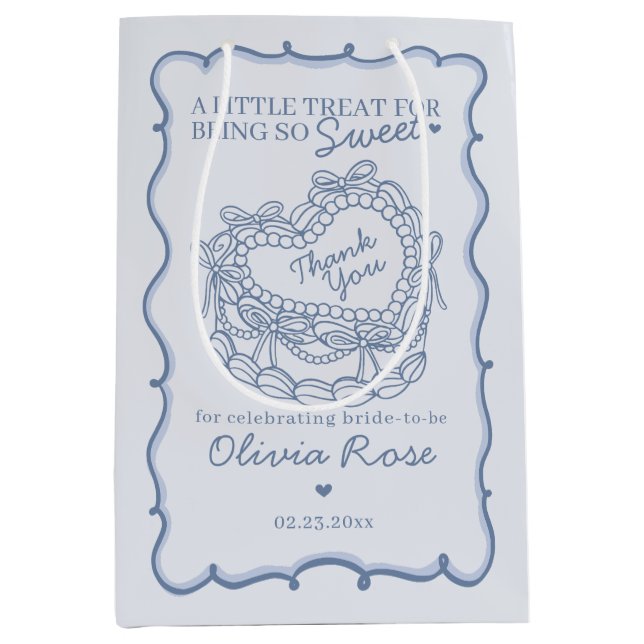 Blue Bow Retro Heart Coquette Cake Bridal Shower Medium Gift Bag (Front)