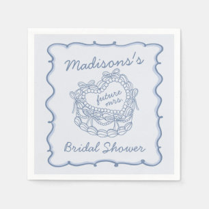 Blue Bow Retro Heart Coquette Cake Bridal Shower Napkins