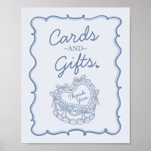 Blue Bow Retro Heart Coquette Cake Cards and Gifts Poster
