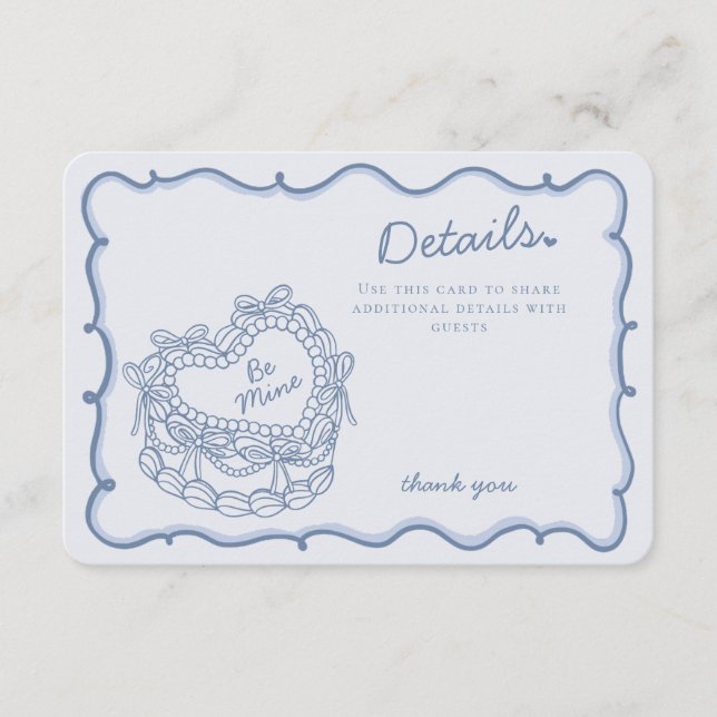 Blue Bow Retro Heart Coquette Cake Details Insert (Front)