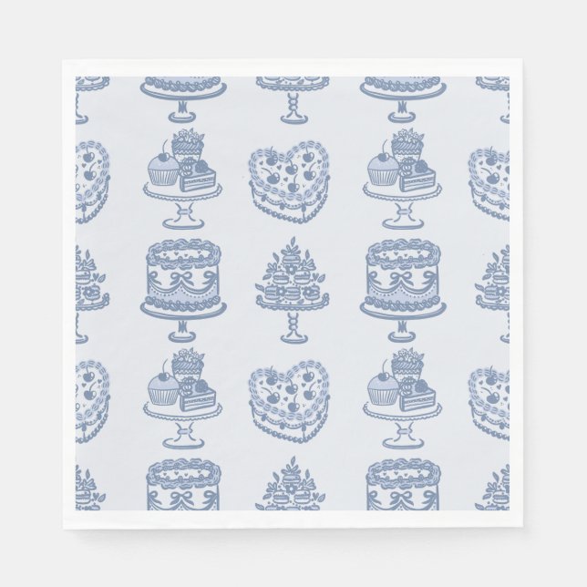 Blue Bow Retro Heart Coquette Cake Valentines Napkins (Front)