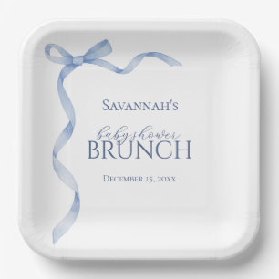 Blue Bow Ribbon Baby Shower Paper Plates