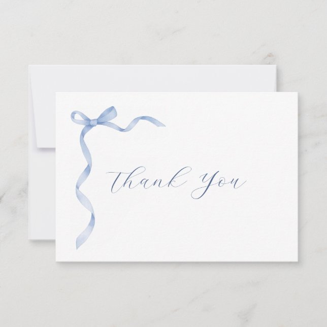 Blue Bow Ribbon Baby Shower Thank You Card (Front)