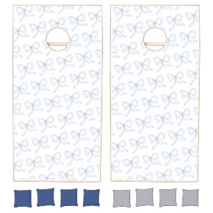Blue Bow Ribbon Backyard Party Cornhole Set
