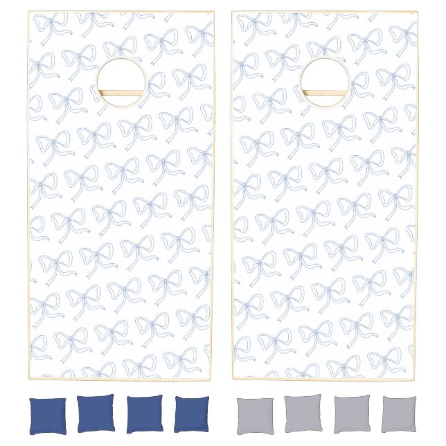 Blue Bow Ribbon Backyard Party Cornhole Set (Set)