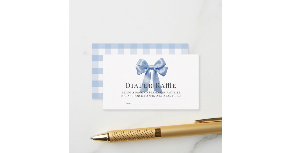 Blue Bow Ribbon Boy Baby Diaper Raffle Ticket Enclosure Card | Zazzle