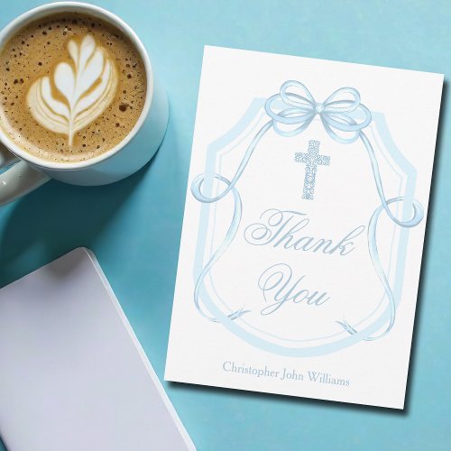 Blue Bow Ribbon Christian Cross Personalized