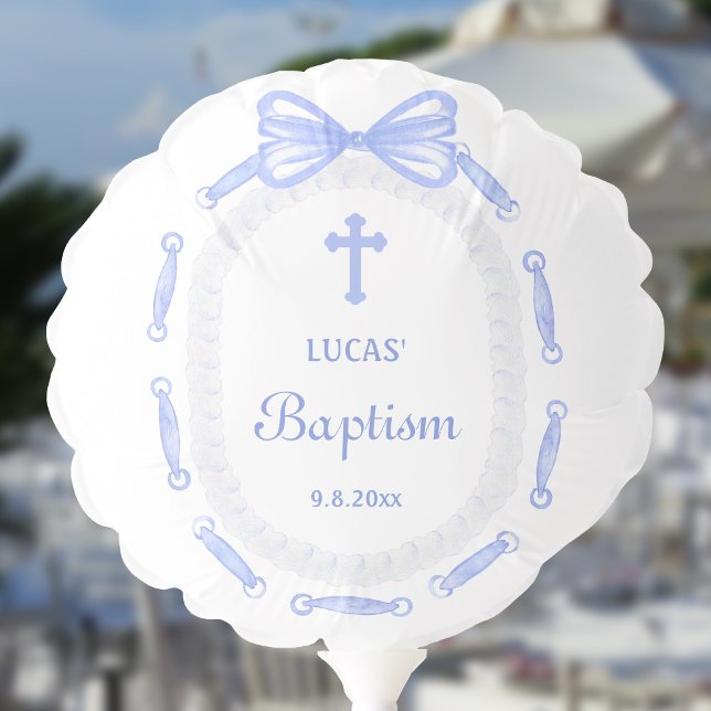 Blue Bow Ribbon Frame Baptism Balloon (Creator Uploaded)
