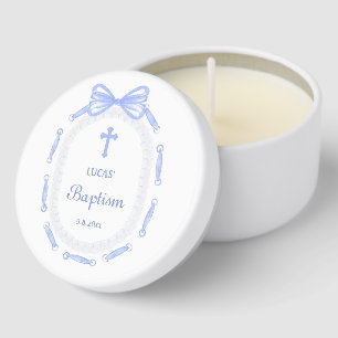 Blue Bow Ribbon Frame Baptism Mini Candle Favors