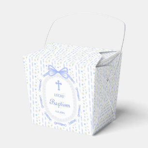 Blue Bow Ribbon Frame Floral Baptism Take Out Favor Boxes