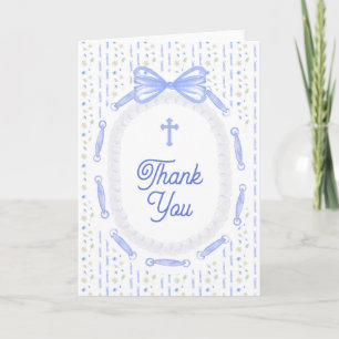 Blue Bow Ribbon Frame Floral Religious Thank You Card