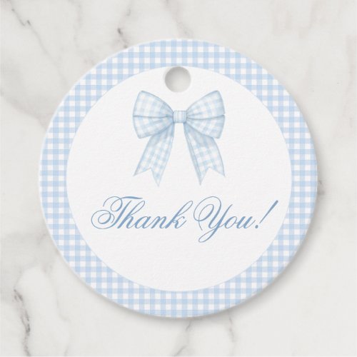 Blue bow ribbon gingham baby boy shower thank you favor tags