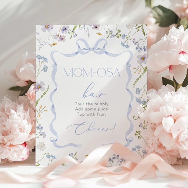 Blue Bow ribbon Wildflower Momosa bar watercolor Poster (Creator Uploaded)