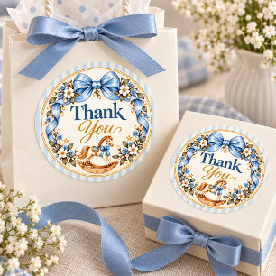 Blue Bow Rocking Horse Thank You Favor Sticker