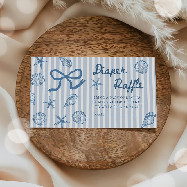  Blue Bow Shell Baby Shower Diaper Raffle Enclosure Card (Creator Uploaded)