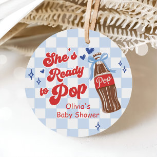 Blue Bow She's Ready to Pop Baby Shower Favor Tags
