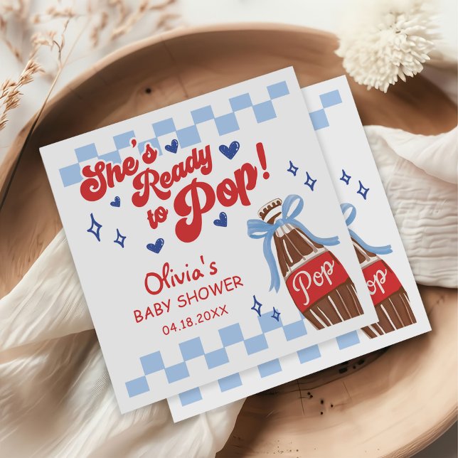 Blue Bow She's Ready to Pop Baby Shower Napkins (Creator Uploaded)