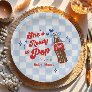 Blue Bow She's Ready to Pop Baby Shower Paper Plates