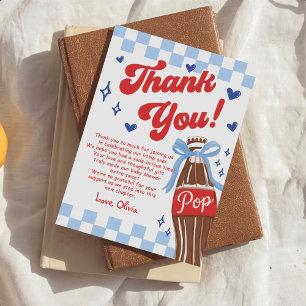 Blue Bow She's Ready to Pop Baby Shower Thank You Card