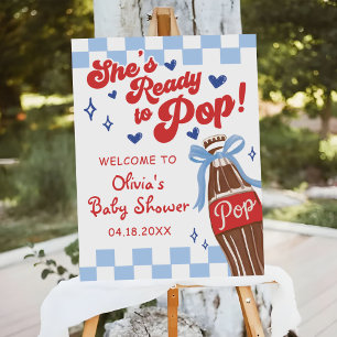 Blue Bow She's Ready to Pop Baby Shower Welcome Foam Board