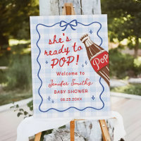 Blue Bow She's Ready to Pop Baby Shower Welcome