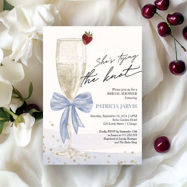 Blue Bow She's Tying the Knot Bridal Brunch Invitation (Creator Uploaded)