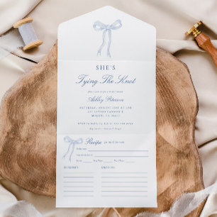 Blue Bow She's Tying the Knot Bridal Shower All In One Invitation