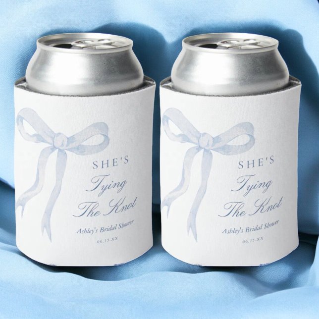 Blue Bow She's Tying The Knot Bridal Shower Favors Can Cooler (Creator Uploaded)