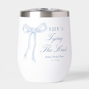 Blue Bow She's Tying The Knot Bridal Shower Favors Thermal Wine Tumbler