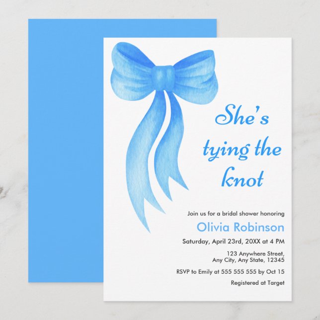 Blue Bow She's Tying the Knot Bridal Shower  Invitation (Front/Back)