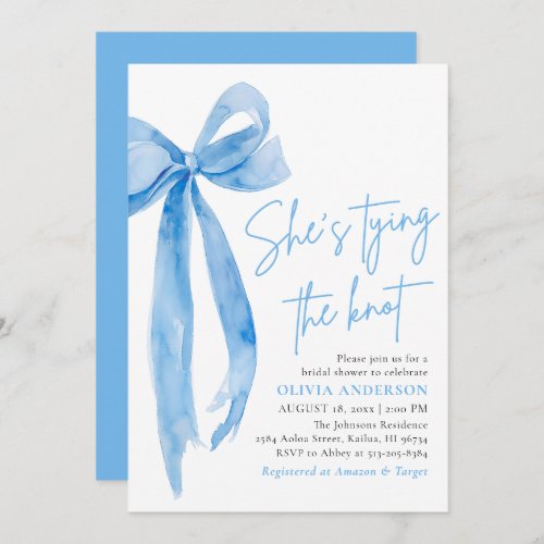 Blue Bow Shes Tying the Knot Bridal Shower Invitation