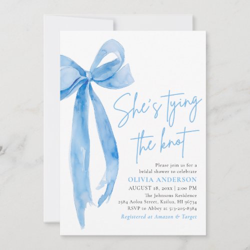 Blue Bow Shes Tying the Knot Bridal Shower Invitation