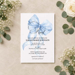 Blue Bow She's tying the knot Bridal Shower Invitation