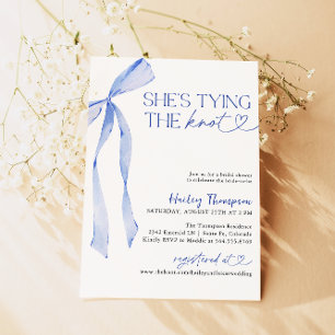 Blue Bow She's Tying The Knot Bridal Shower Invitation