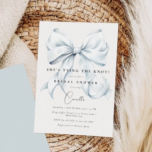 Blue Bow Shes Tying the Knot Bridal Shower Invitation