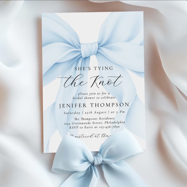 Blue Bow She's Tying the Knot Bridal Shower Invitation (Creator Uploaded)