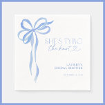 Blue Bow She's Tying The Knot Bridal Shower Napkins<br><div class="desc">Every detail matters when crafting an unforgettable bridal shower, and these Blue Bow She's Tying The Knot napkins bring a refined elegance to the celebration. Featuring a delicately illustrated blue ribbon and sophisticated typography, they set the tone for an event steeped in grace and charm. Whether used for a bridal...</div>