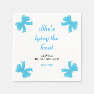 Blue Bow She's Tying The Knot Bridal Shower Napkins