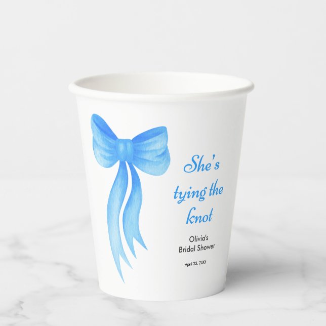 Blue Bow She's Tying the Knot Bridal Shower  Paper Cups (Front)