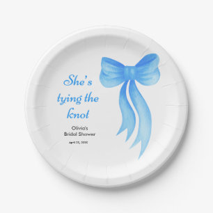 Blue Bow She's Tying the Knot Bridal Shower Paper Plates