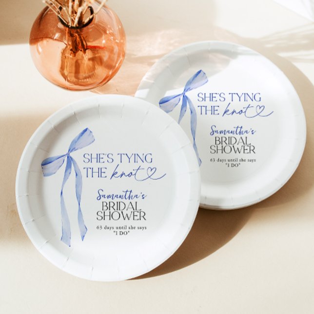 Blue Bow Shes Tying The Knot Bridal Shower Paper Plates (Creator Uploaded)
