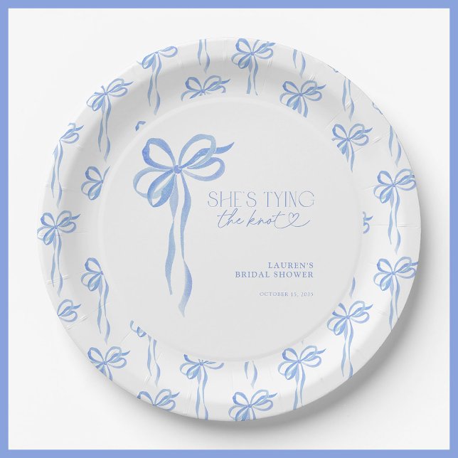 Blue Bow She's Tying The Knot Bridal Shower Paper Plates (Creator Uploaded)