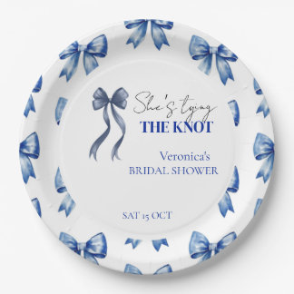 Blue bow she's tying the knot bridal shower paper plates