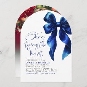 Blue Bow She's Tying the Knot Bridal Shower Photo Invitation
