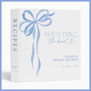 Blue Bow She's Tying The Knot Bridal Shower Recipe 3 Ring Binder