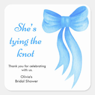 Blue Bow She's Tying the Knot Bridal Shower Square Sticker