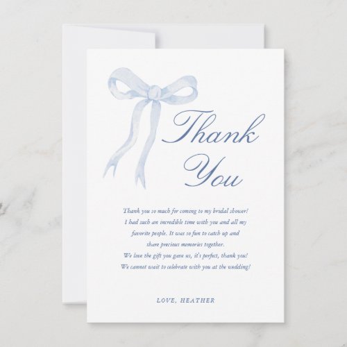 Blue Bow Shes Tying The Knot Bridal Shower Thank You Card