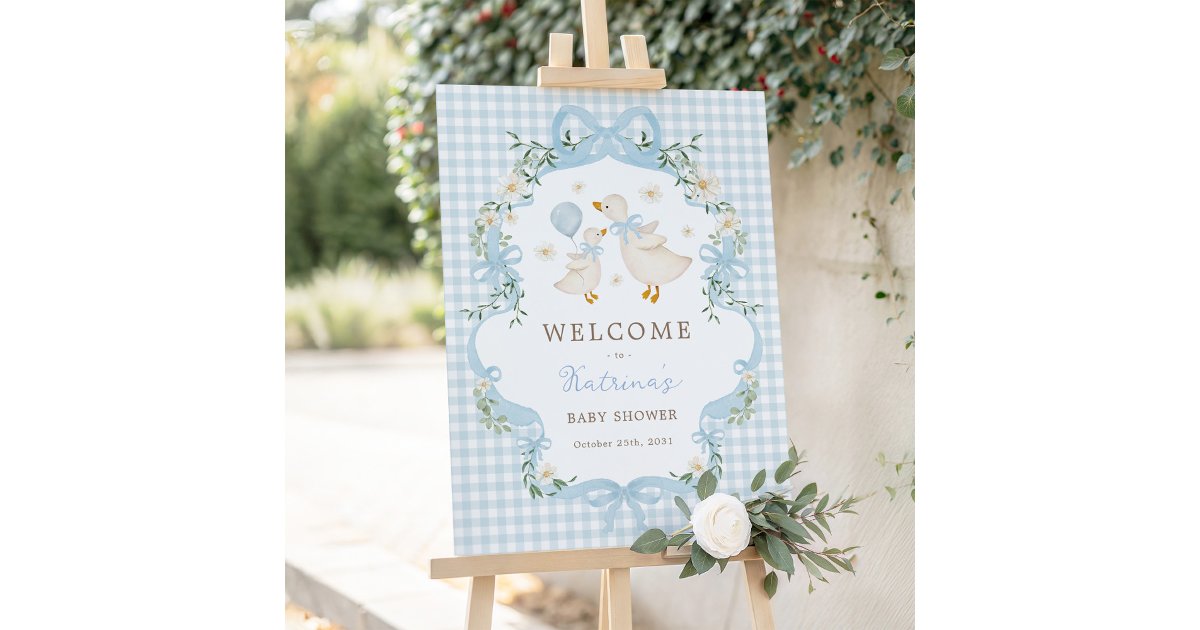Blue Bow Silly Goose Boy Baby Shower Welcome Foam Board | Zazzle